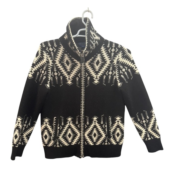 Pendleton Sweaters - Pendleton Wool Zip Up Jacket Black White Geometric Navajo Style Size Medium